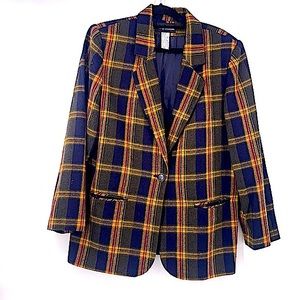 Vintage sag harbor plaid wool blazer yellow blue Size 14